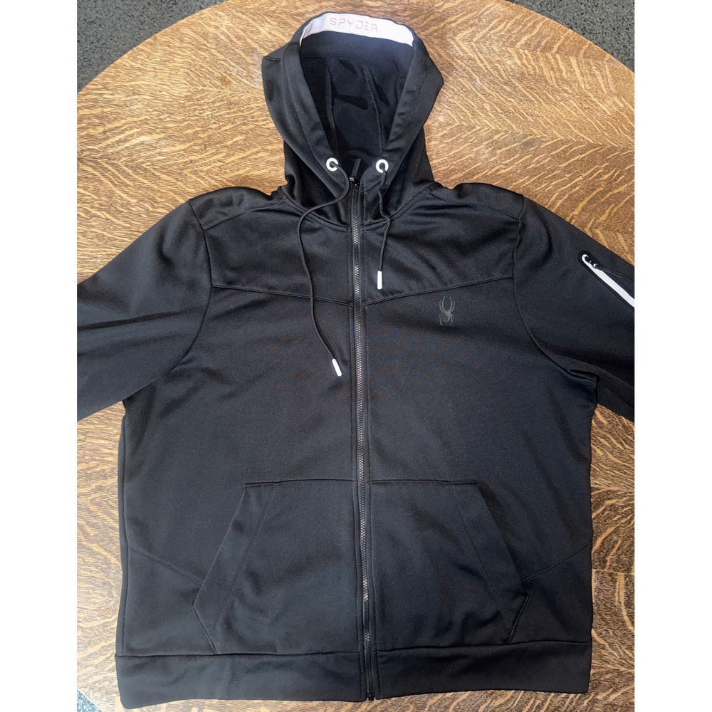 Spyder Active Mens XXL Full Zip Hoodie Black Fleece Lined Jacket SPM813U